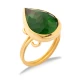 Emerald Quartz Pear Bezel Open Adjustable Silver Ring | 925 Sterling Silver Wholesale | Sade Silver Emerald Quartz Pear Bezel Open Adjustable Silver Ring - Sade 925 Silver Jewelry