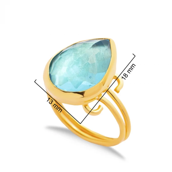 Aquamarine Quartz Pear Bezel Open Sterling Silver Ring Aquamarine Quartz Pear Bezel Open Sterling Silver Ring