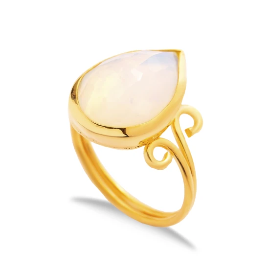 White Quartz Pear Bezel Open Adjustable 925 Silver Ring | 925 Sterling Silver Wholesale | Sade Silver White Quartz Pear Bezel Open Adjustable 925 Silver Ring - Sade 925 Silver Jewelry