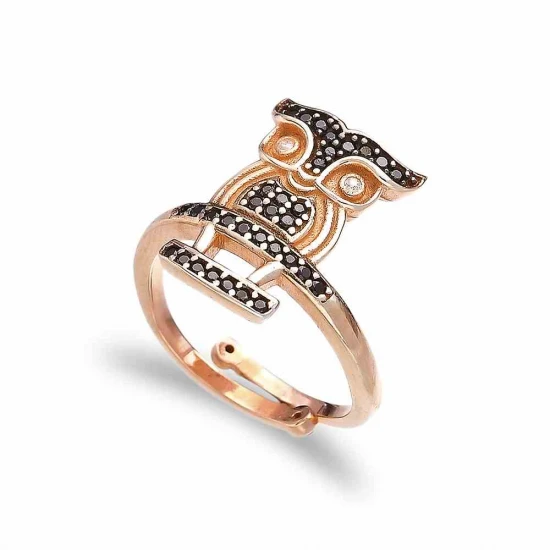 Turkish Minimal Owl Black CZ Adjustable 925 Silver Ring Turkish Minimal Owl Black CZ Adjustable 925 Silver Ring
