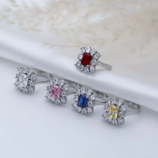 Rectangle Clear Zircon Stone Wholesale 925 Silver Cluster Ring Rectangle Clear Zircon Stone Wholesale 925 Silver Cluster Ring