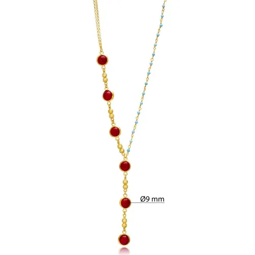 Red And Turquoise Quartz Y Bezel 925 Silver Necklace Red And Turquoise Quartz Y Bezel 925 Silver Necklace