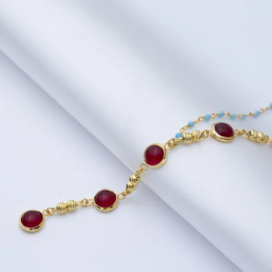Red And Turquoise Quartz Y Bezel 925 Silver Necklace Red And Turquoise Quartz Y Bezel 925 Silver Necklace