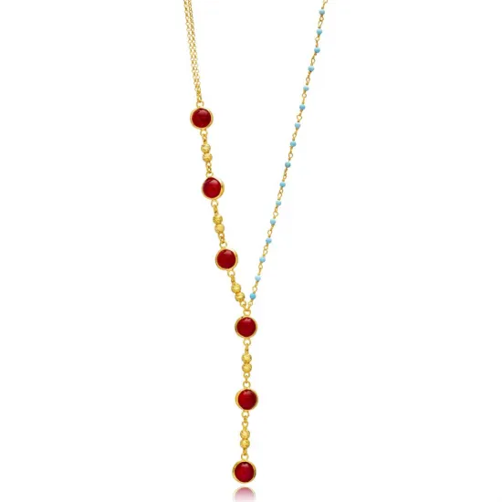 Red And Turquoise Quartz Y Bezel 925 Silver Necklace Red And Turquoise Quartz Y Bezel 925 Silver Necklace