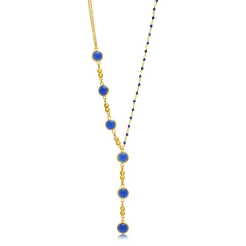 Sapphire Quartz Y Bezel 925 Sterling Silver Necklace