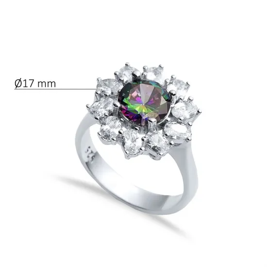 Round Mystic Topaz CZ Cluster 925 Sterling Silver Ring Round Mystic Topaz CZ Cluster 925 Sterling Silver Ring