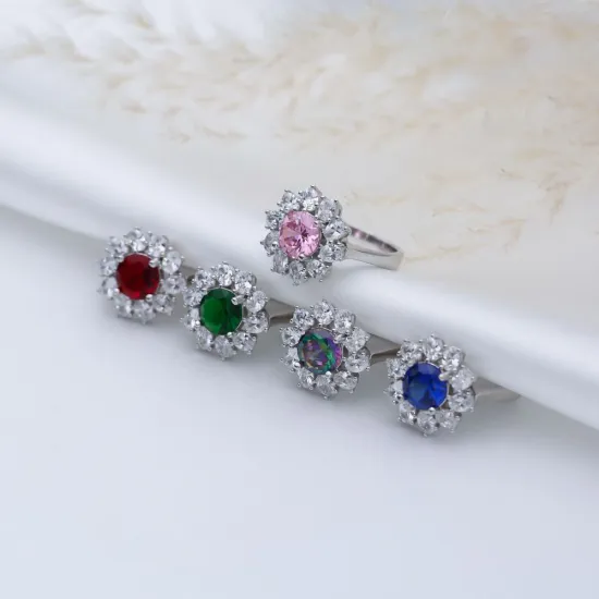 Round Mystic Topaz CZ Cluster 925 Sterling Silver Ring Round Mystic Topaz CZ Cluster 925 Sterling Silver Ring
