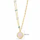 Round Pink Quartz Turquoise Enamel Gold Bezel Silver Necklace Round Pink Quartz Turquoise Enamel Gold Bezel Silver Necklace