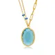 Oval Aquamarine Quartz Blue Enamel Gold Bezel Silver Necklace Oval Aquamarine Quartz Blue Enamel Gold Bezel Silver Necklace