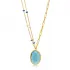 Oval Aquamarine Quartz Blue Enamel Gold Bezel Silver Necklace