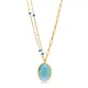 Oval Aquamarine Quartz Blue Enamel Gold Bezel Silver Necklace Oval Aquamarine Quartz Blue Enamel Gold Bezel Silver Necklace