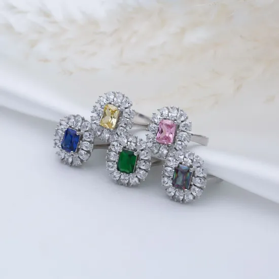 Rectangle Pink CZ Stone Wholesale 925 Silver Cluster Ring Rectangle Pink CZ Stone Wholesale 925 Silver Cluster Ring