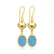 Aqumarine Quartz Heart Gold Bezel 925 Silver Earrings