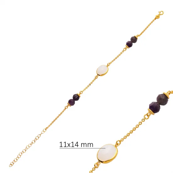White Quartz Oval Gold Bezel Sterling Silver Bracelet White Quartz Oval Gold Bezel Sterling Silver Bracelet