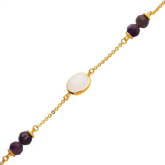 White Quartz Oval Gold Bezel Sterling Silver Bracelet White Quartz Oval Gold Bezel Sterling Silver Bracelet