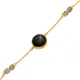 Black Quartz Round Gold Bezel Sterling Silver Bracelet