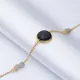 Black Quartz Round Gold Bezel Sterling Silver Bracelet