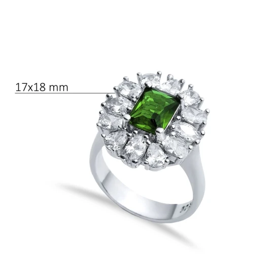 Rectangle Emerald CZ Cluster 925 Silver Ring | 925 Sterling Silver Wholesale | Sade Silver Rectangle Emerald CZ Cluster 925 Silver Ring - Sade 925 Silver Jewelry