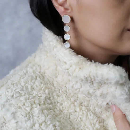Round Design Mother of Pearl Long Earrings