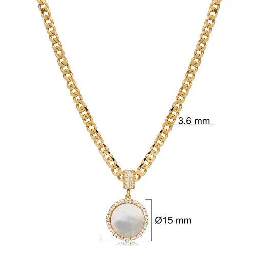 Round Mother Of Pearl Sterling Silver Necklace