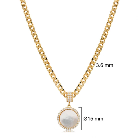 Round Mother Of Pearl Sterling Silver Necklace Round Mother Of Pearl Sterling Silver Necklace