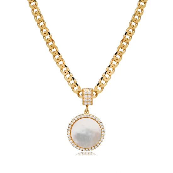 Round Mother Of Pearl Sterling Silver Necklace Round Mother Of Pearl Sterling Silver Necklace