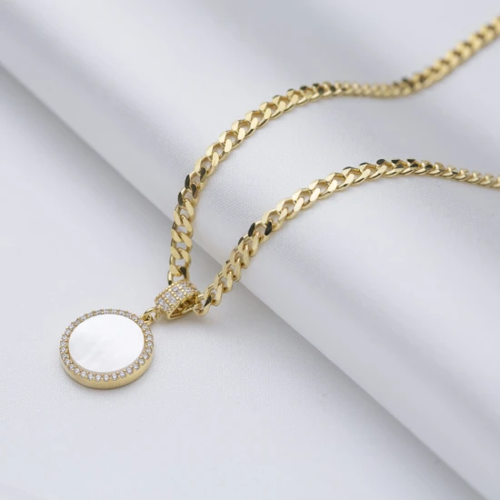 Round Mother Of Pearl Sterling Silver Necklace Round Mother Of Pearl Sterling Silver Necklace