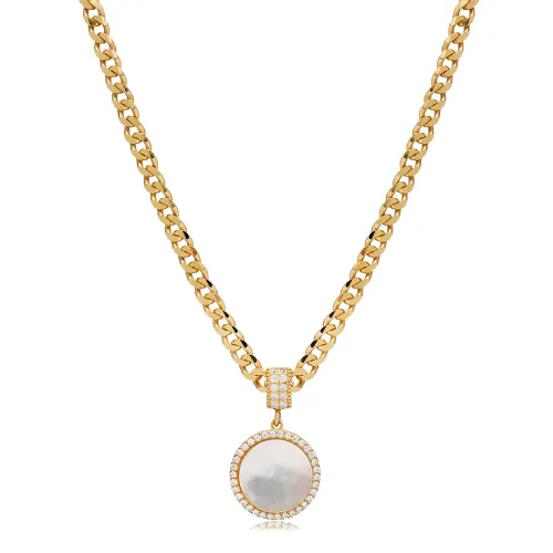Round Mother Of Pearl Sterling Silver Necklace