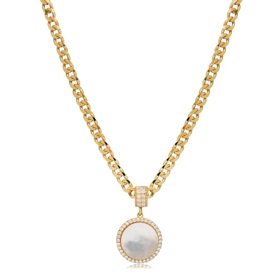 Round Mother Of Pearl Sterling Silver Necklace Round Mother Of Pearl Sterling Silver Necklace