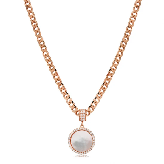 Round Mother Of Pearl Sterling Silver Necklace Round Mother Of Pearl Sterling Silver Necklace