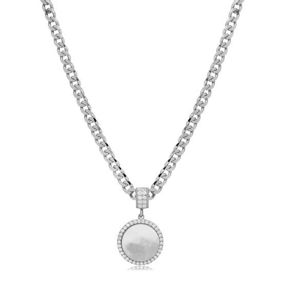 Round Mother Of Pearl Sterling Silver Necklace Round Mother Of Pearl Sterling Silver Necklace
