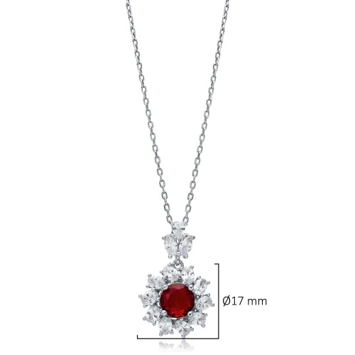 Flower Round Garnet CZ 925 Sterling Silver Necklace Flower Round Garnet CZ 925 Sterling Silver Necklace