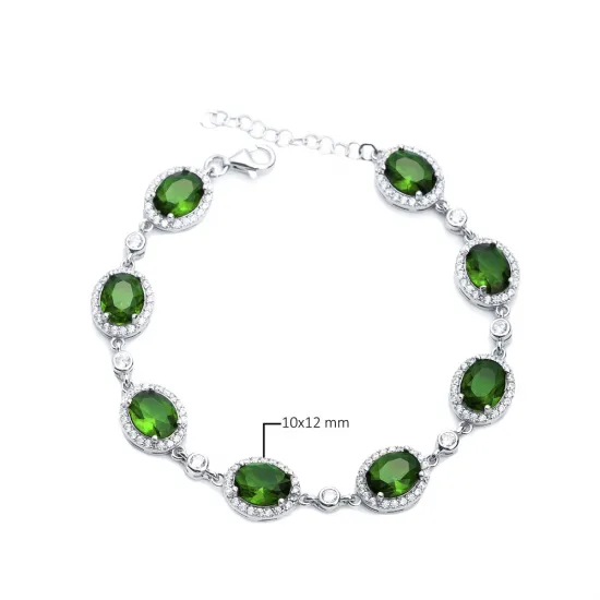 Emerald CZ Oval Shape Stony Sterling Silver Bracelet