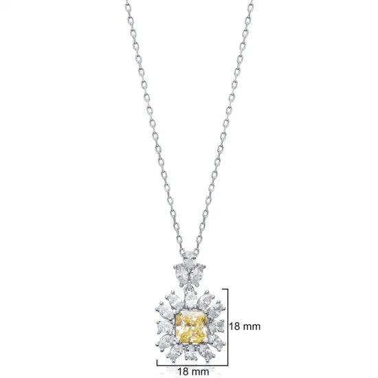 Square Citrine CZ Flower 925 Sterling Silver Necklace Square Citrine CZ Flower 925 Sterling Silver Necklace