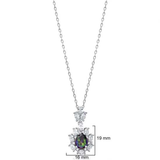 Pear Mystic Topaz CZ Flower Sterling Silver Necklace Pear Mystic Topaz CZ Flower Sterling Silver Necklace