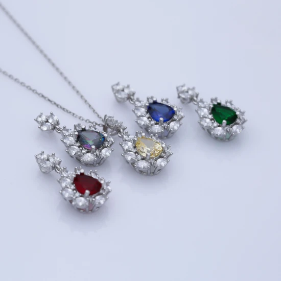 Pear Mystic Topaz CZ Flower Sterling Silver Necklace Pear Mystic Topaz CZ Flower Sterling Silver Necklace