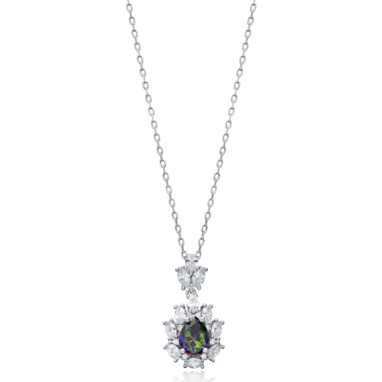 Pear Mystic Topaz CZ Flower Sterling Silver Necklace Pear Mystic Topaz CZ Flower Sterling Silver Necklace