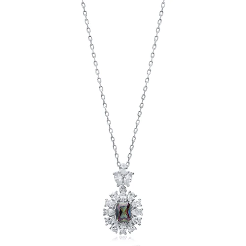 Rectangle Mystic Topaz CZ Flower 925 Silver Necklace