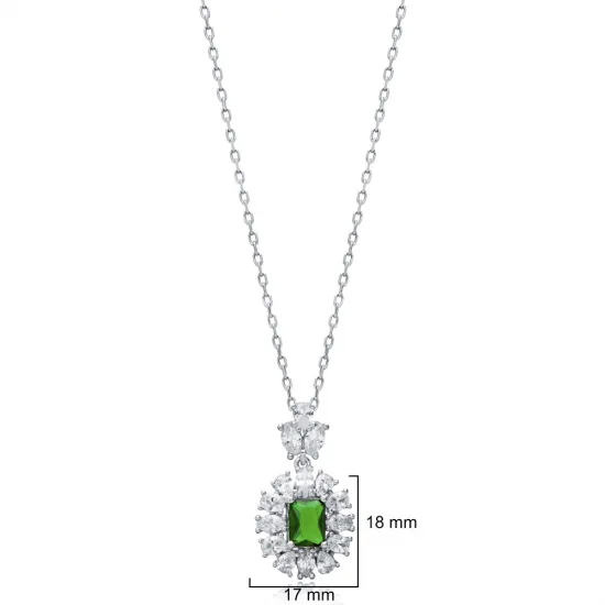 Rectangle Emerald CZ Flower Sterling Silver Necklace Rectangle Emerald CZ Flower Sterling Silver Necklace