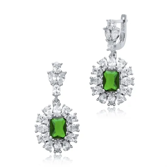 Emerald Rectangle Shape CZ Cluster 925 Silver Earrings Emerald Rectangle Shape CZ Cluster 925 Silver Earrings