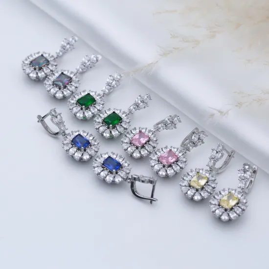 Emerald Rectangle Shape CZ Cluster 925 Silver Earrings Emerald Rectangle Shape CZ Cluster 925 Silver Earrings
