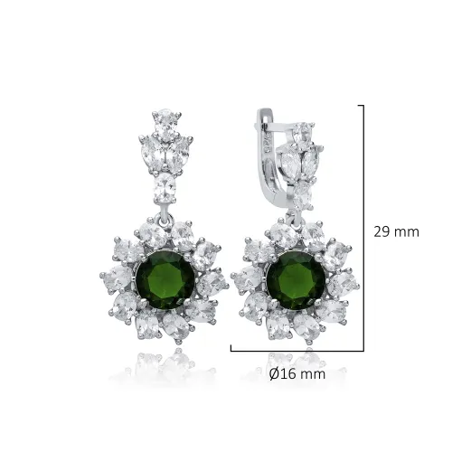 Round Emerald CZ Cluster 925 Sterling Silver Earrings