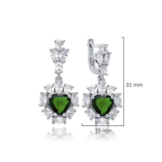 Heart Emerald CZ Cluster 925 Sterling Silver Earrings Heart Emerald CZ Cluster 925 Sterling Silver Earrings