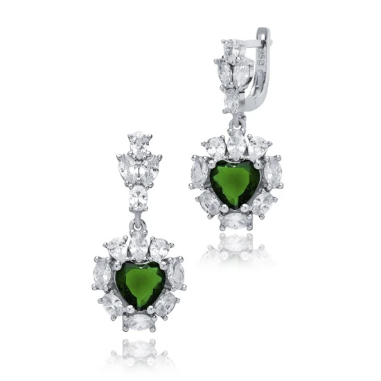 Heart Emerald CZ Cluster 925 Sterling Silver Earrings Heart Emerald CZ Cluster 925 Sterling Silver Earrings