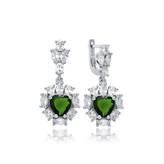 Heart Emerald CZ Cluster 925 Sterling Silver Earrings Heart Emerald CZ Cluster 925 Sterling Silver Earrings
