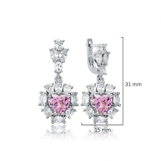 Heart Pink CZ Cluster 925 Sterling Silver Earrings