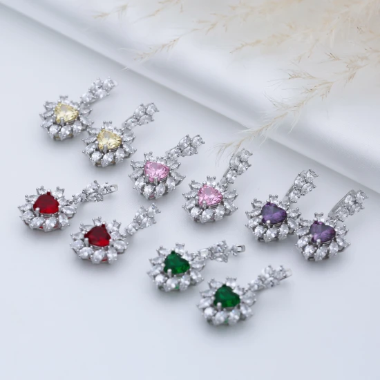 Heart Pink CZ Cluster 925 Sterling Silver Earrings