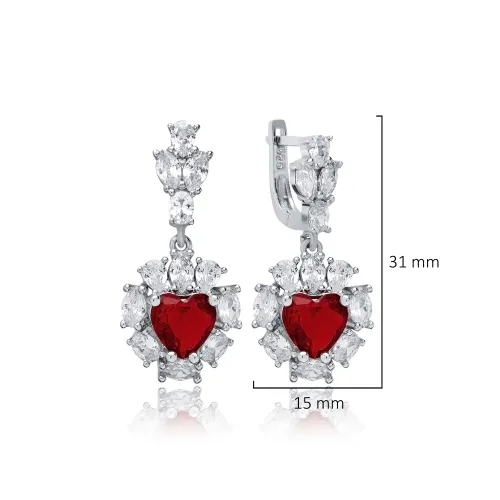 Heart Garnet CZ Cluster 925 Sterling Silver Earrings