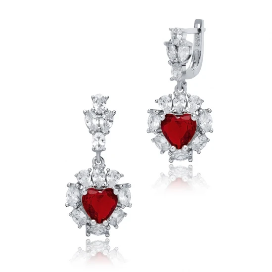 Heart Garnet CZ Cluster 925 Sterling Silver Earrings