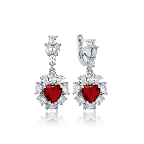 Heart Garnet CZ Cluster 925 Sterling Silver Earrings